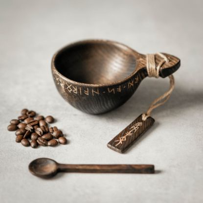Image de Kuksa en Frêne Ébonisé et Talisman Runique Drakkar